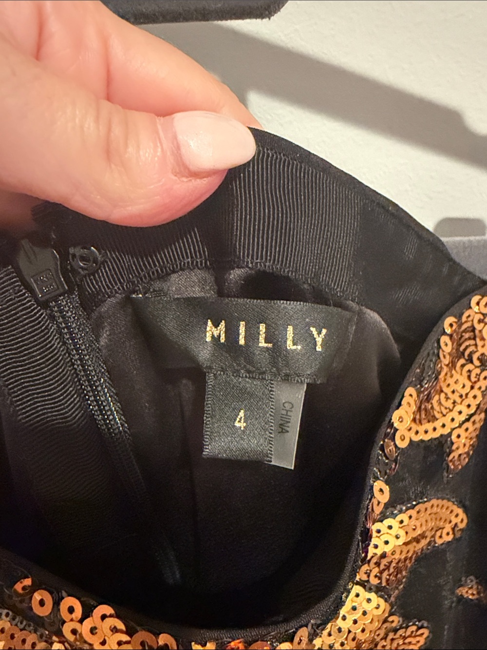 Milly Black Mini Skirt with Gold Sequin Floral Motif - Picture 2 of 4